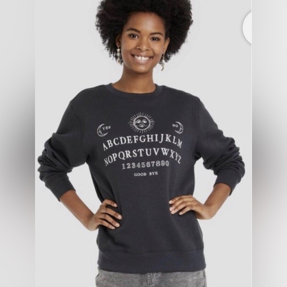 Women's Long Sleeve Fleece Ouija Board Sweater Sweatshirt - Black - size XL -new